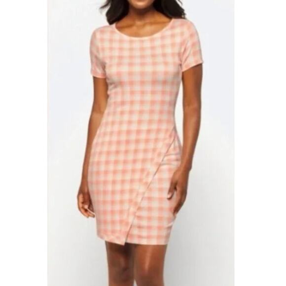 41 Hawthorn Size S Peach White Plaid Knit Pencil Dress NWT Stretch Summer Career - Picture 1 of 13